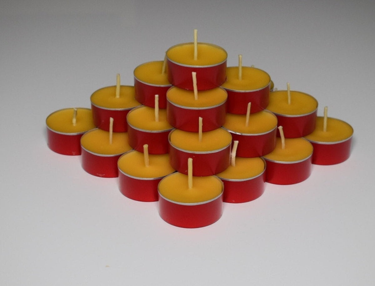 Straight from the bees, Premium handmade beeswax tea lights candles in red tins