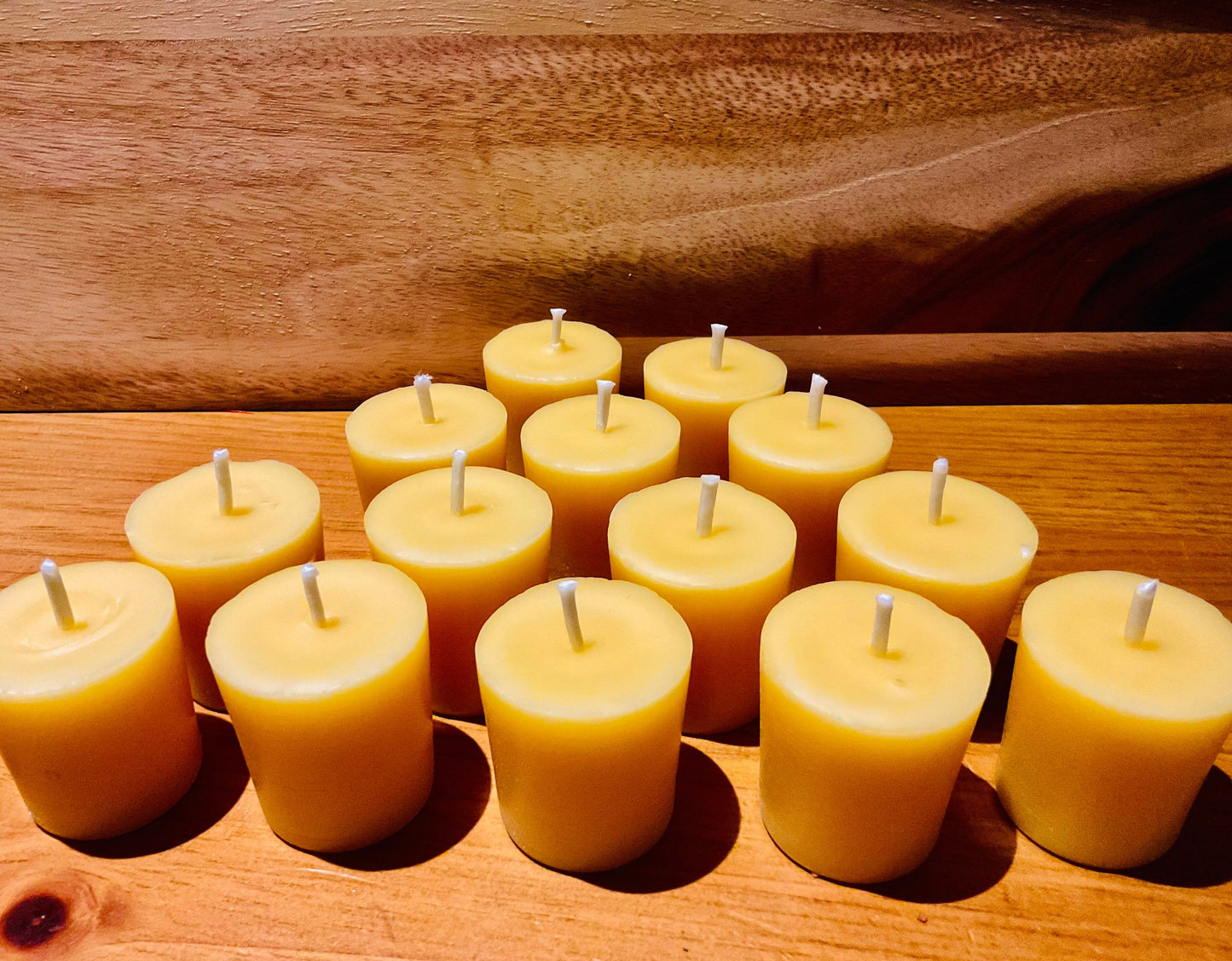 Premium Dorset Beeswax votive candles, straight from the bees (natural scent or Citronella)
