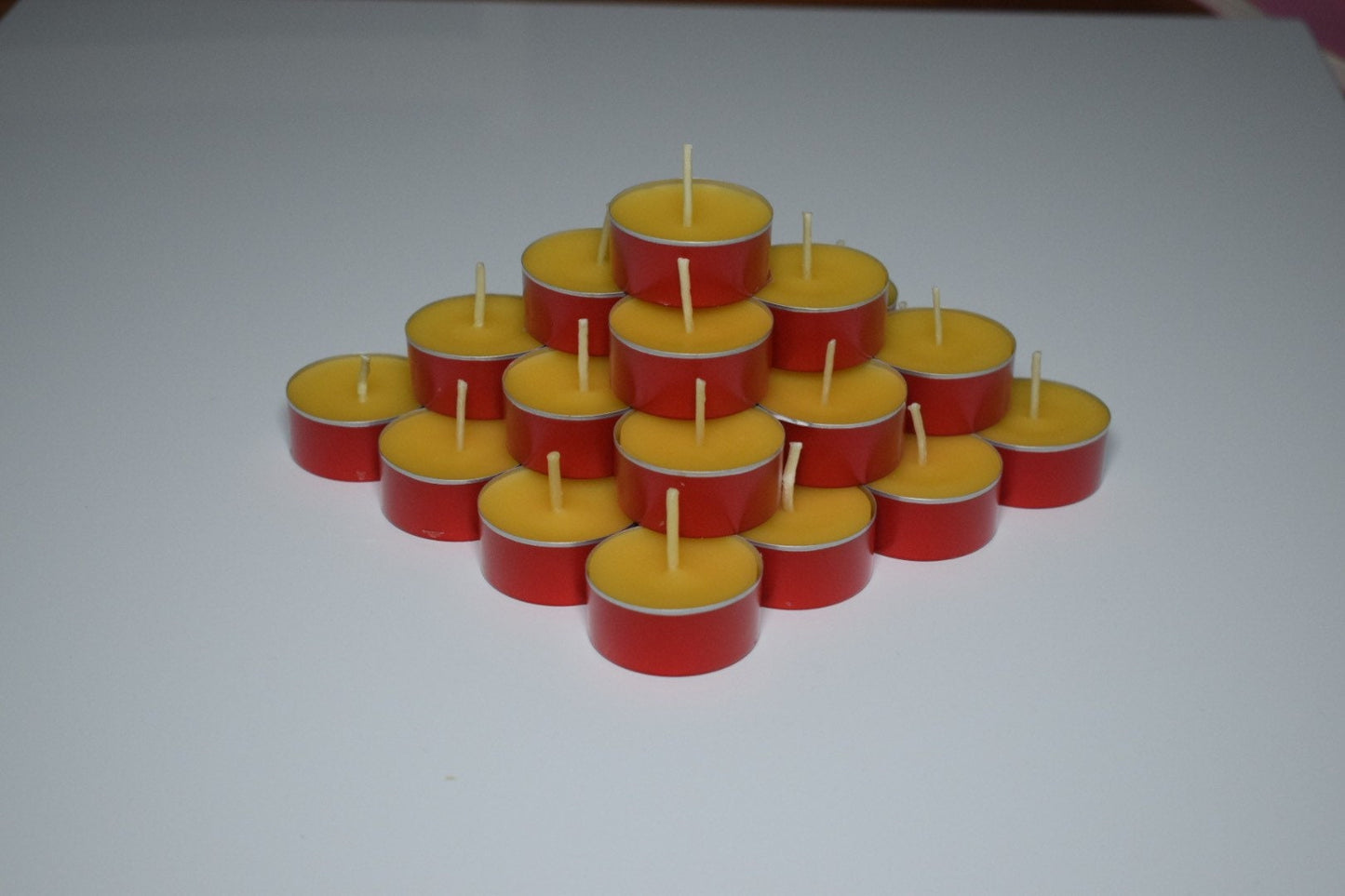 Straight from the bees, Premium handmade beeswax tea lights candles in red tins