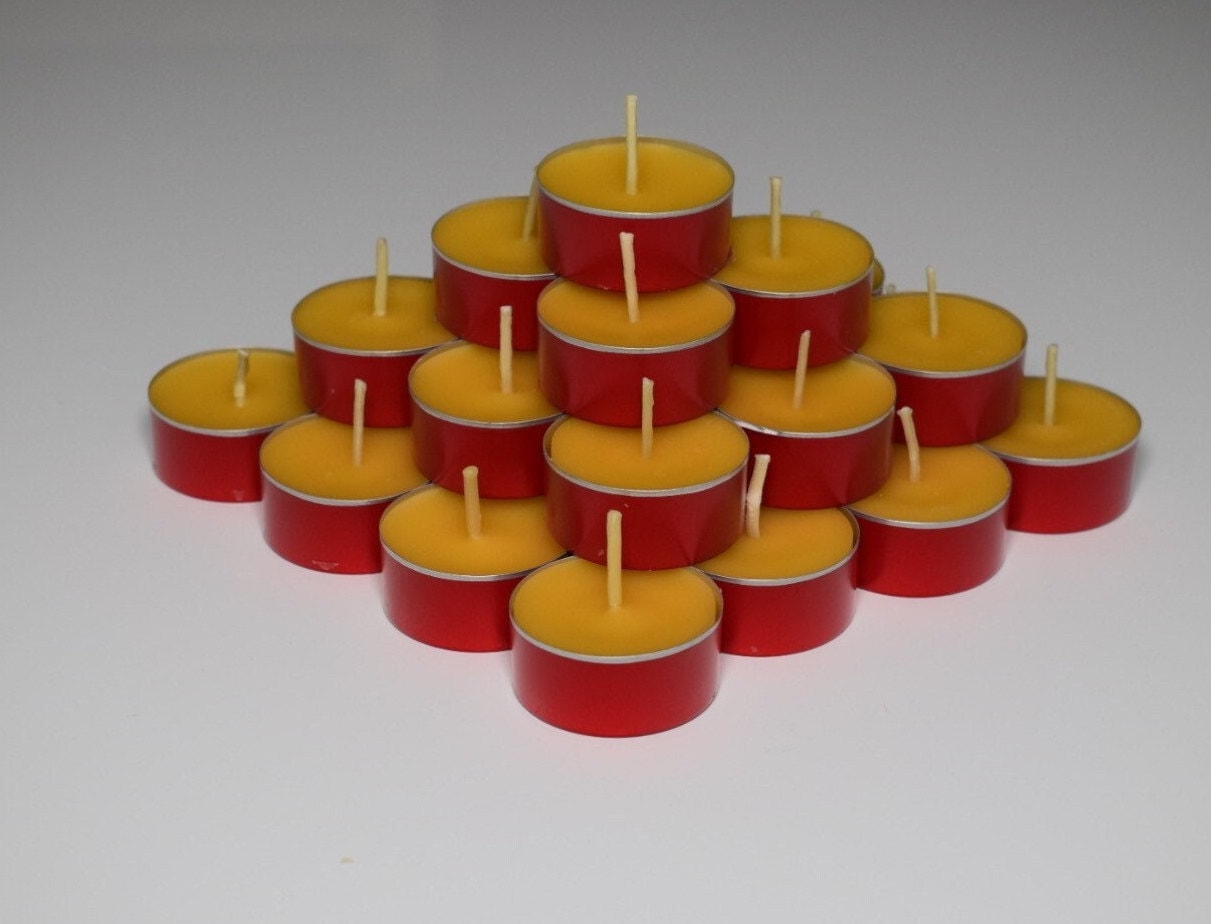 Straight from the bees, Premium handmade beeswax tea lights candles in red tins