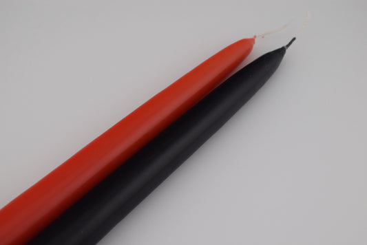 Set of 3 Black or Red coated beeswax hand dipped taper candles, free delivery, handmade in Dorset, UK