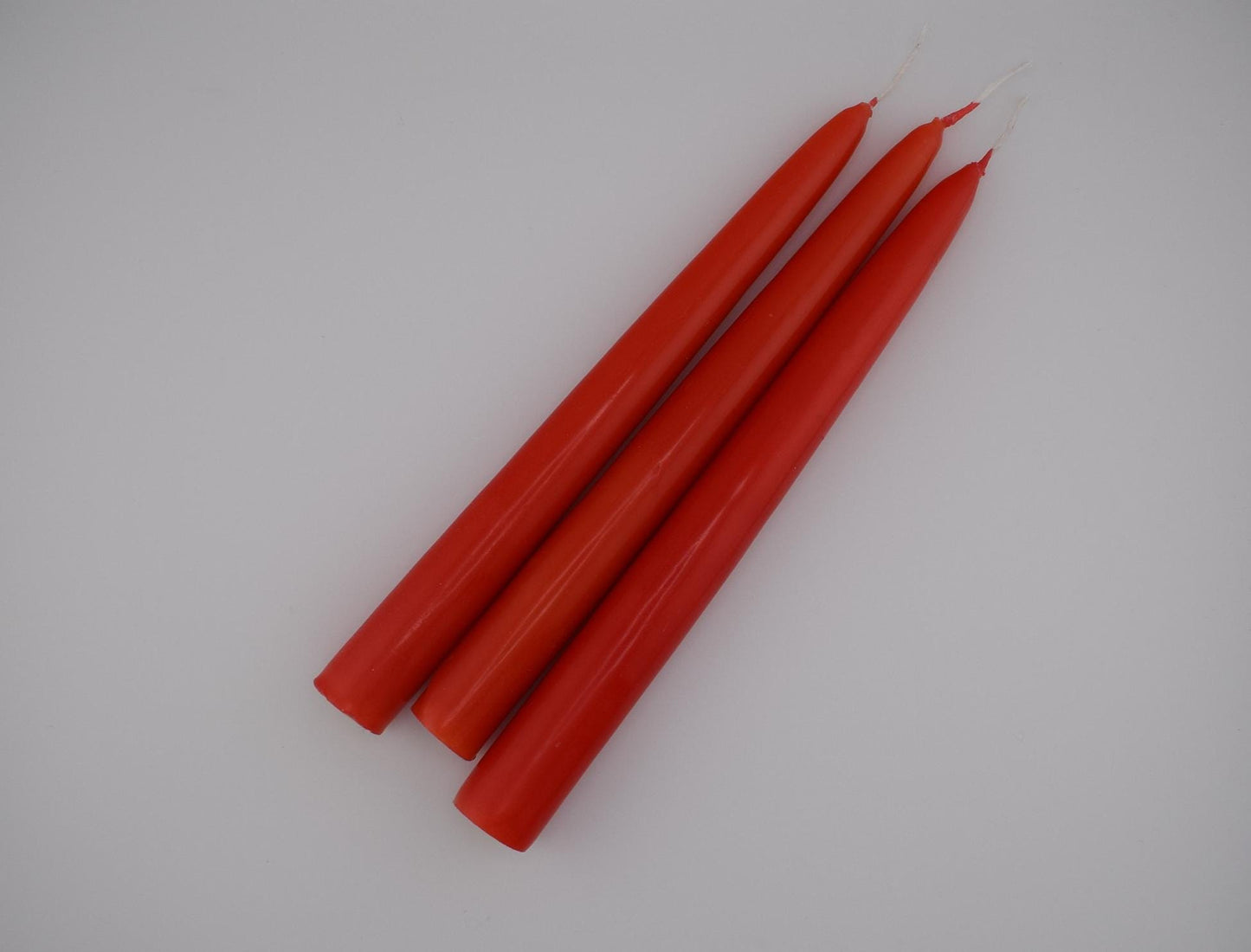 Set of 3 Black or Red coated beeswax hand dipped taper candles, free delivery, handmade in Dorset, UK