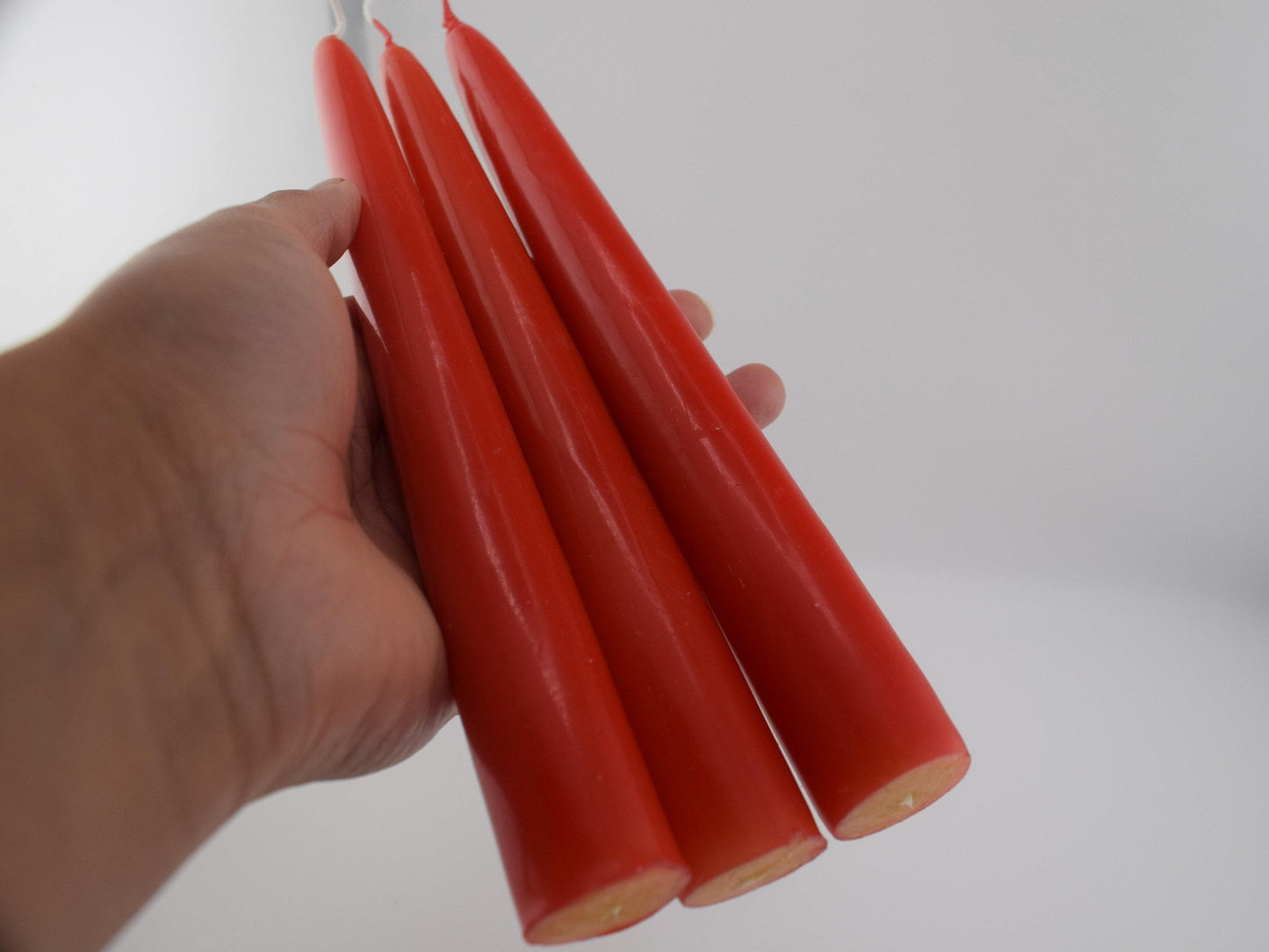 Set of 3 Black or Red coated beeswax hand dipped taper candles, free delivery, handmade in Dorset, UK