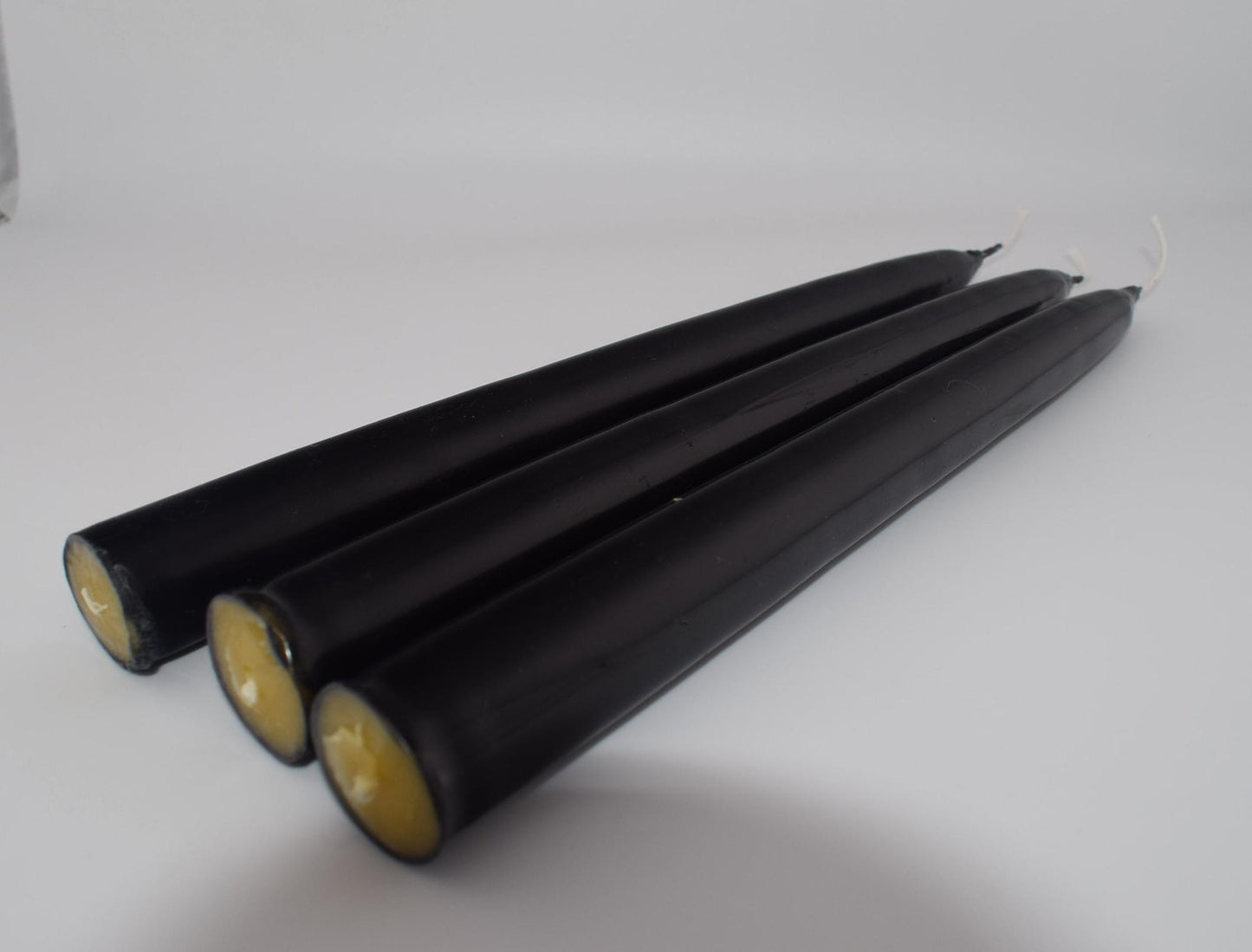 Set of 3 Black or Red coated beeswax hand dipped taper candles, free delivery, handmade in Dorset, UK