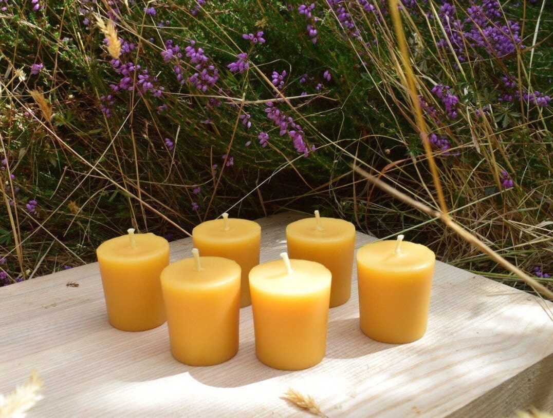 Premium Dorset Beeswax votive candles, straight from the bees (natural scent or Citronella)