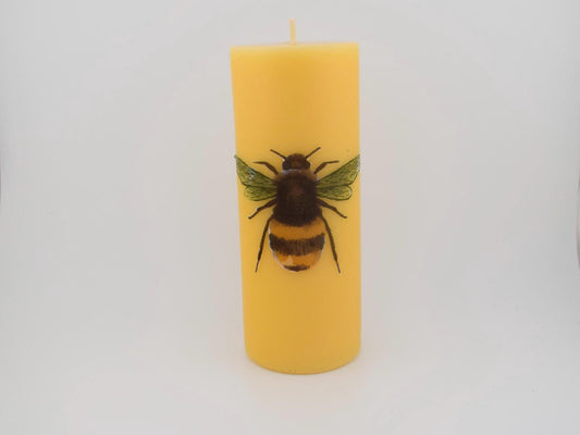 Bee large Pillar candles 100%  Dorset beeswax with a decoupage bee decoration.